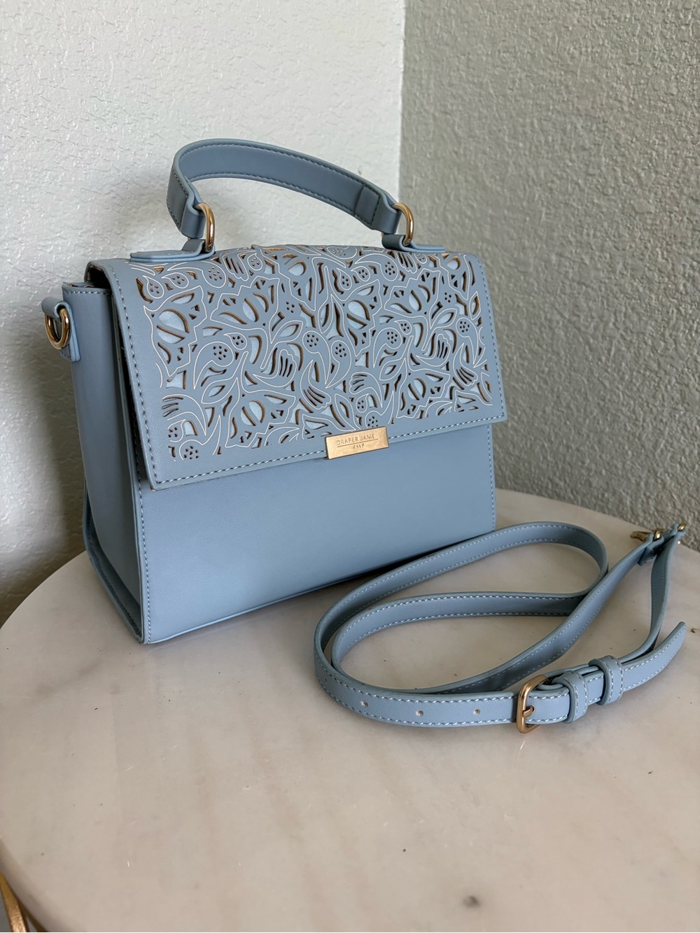 Draper James Sky Blue Laser-Cut Top Handle Crossbody